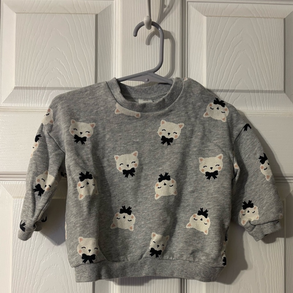 H&M Baby Cats with Bows Gray Sweatshirt 12 month Cute Little Girl Kitty